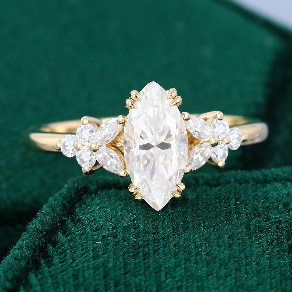 0.90 CT Marquise Cluster Moissanite Engagement Ring