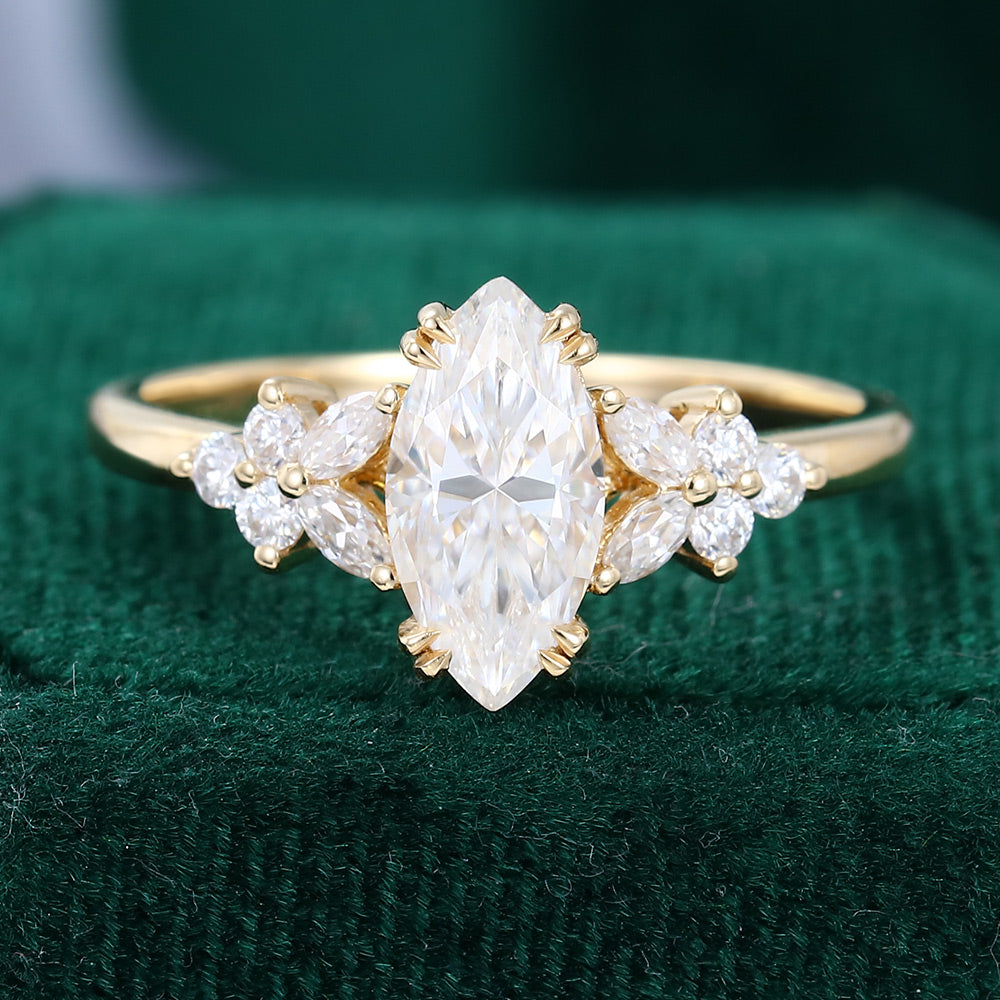 0.90 CT Marquise Cluster Moissanite Engagement Ring