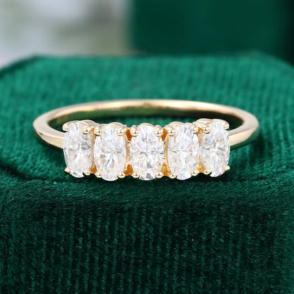 1.29 TCW Oval Five Stone Moissanite Wedding Band