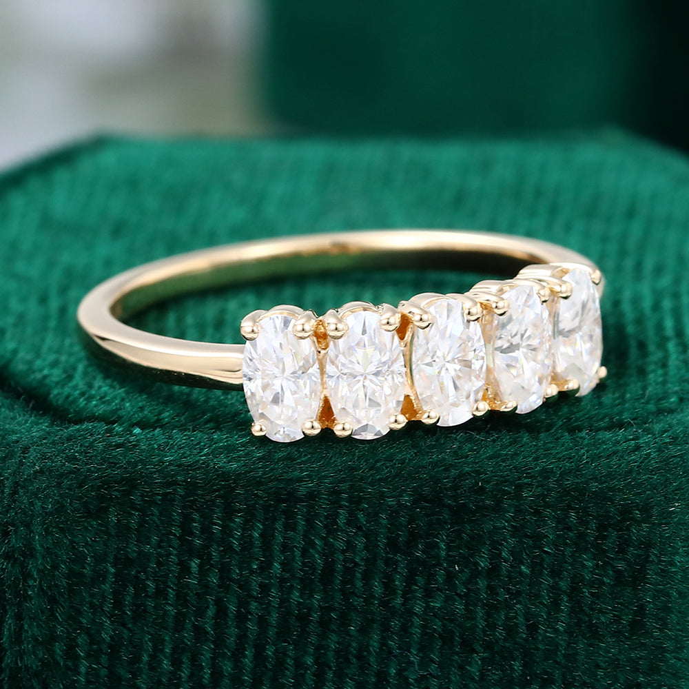 1.29 TCW Oval Five Stone Moissanite Wedding Band