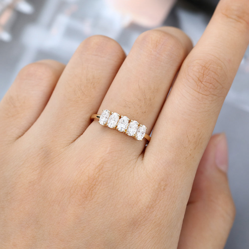 1.29 TCW Oval Five Stone Moissanite Wedding Band