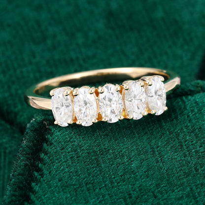 1.29 TCW Oval Five Stone Moissanite Wedding Band