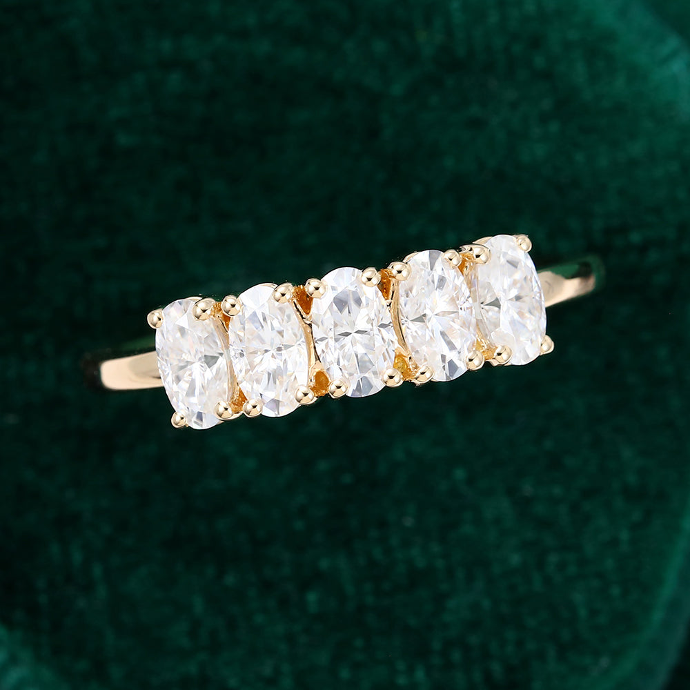 1.29 TCW Oval Five Stone Moissanite Wedding Band