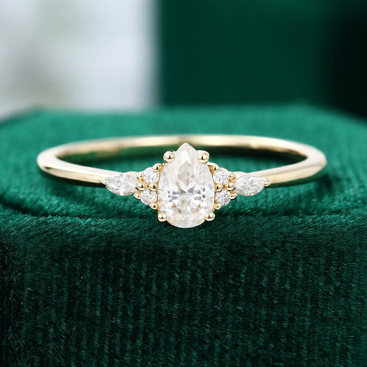 0.69 CT Pear Cluster Moissanite Engagement Ring