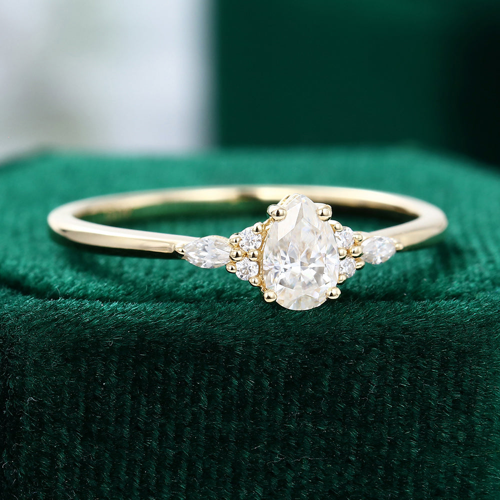 0.69 CT Pear Cluster Moissanite Engagement Ring