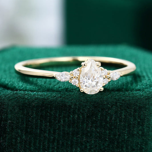 0.69 CT Pear Cluster Moissanite Engagement Ring