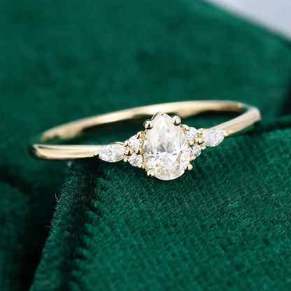 0.69 CT Pear Cluster Moissanite Engagement Ring