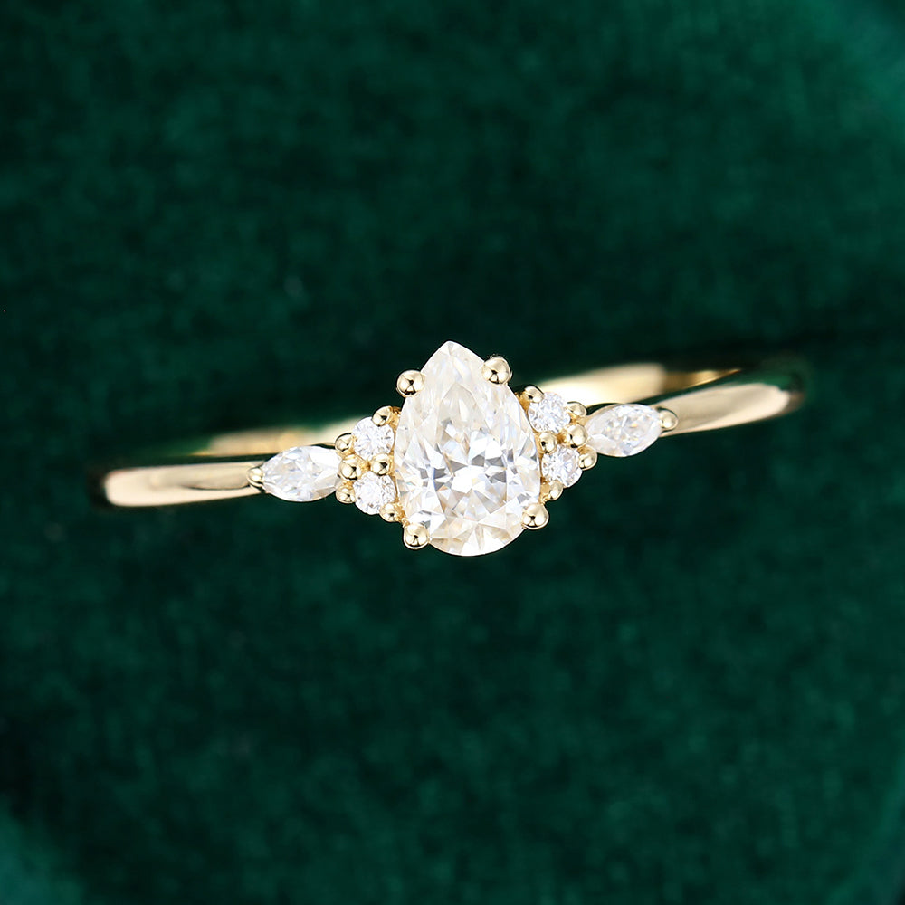 0.69 CT Pear Cluster Moissanite Engagement Ring