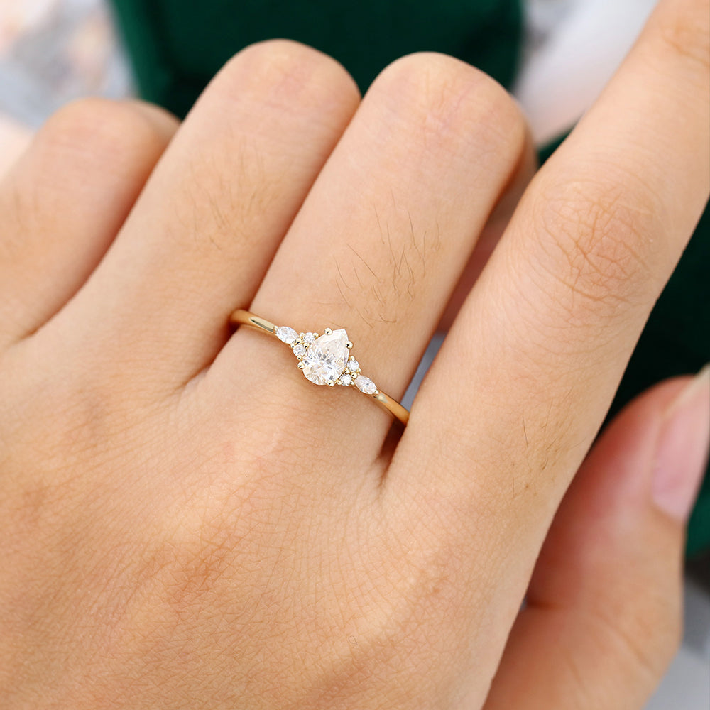 0.69 CT Pear Cluster Moissanite Engagement Ring