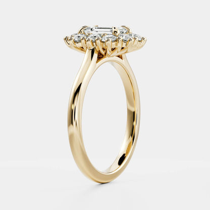 1.5 CT Emerald Halo Moissanite Engagement Ring