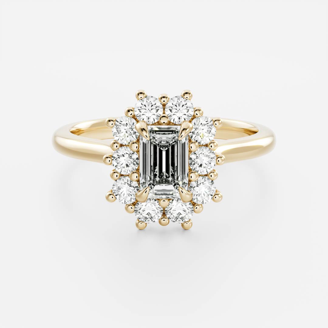1.5 CT Emerald Halo Moissanite Engagement Ring