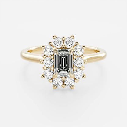 1.5 CT Emerald Halo Moissanite Engagement Ring