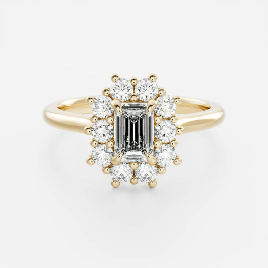 1.5 CT Emerald Halo Moissanite Engagement Ring
