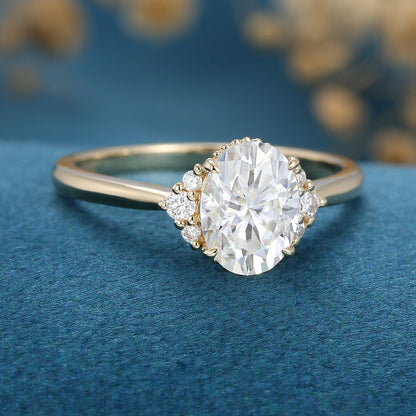 1.33 CT Oval Cluster Moissanite Engagement Ring