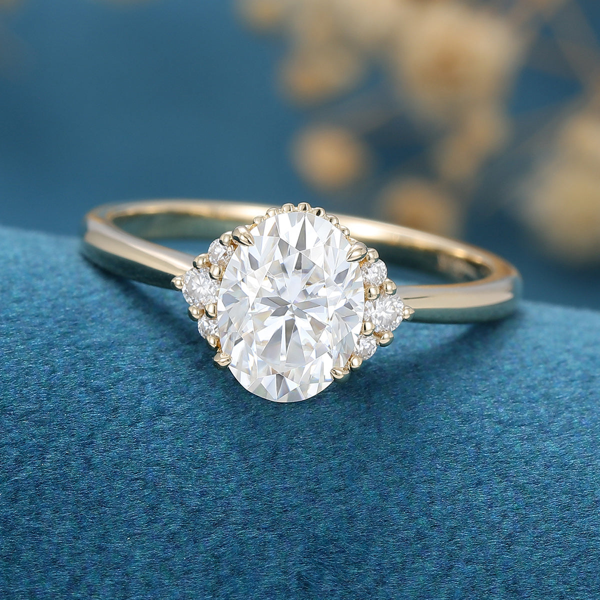 1.33 CT Oval Cluster Moissanite Engagement Ring