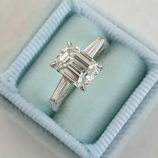 2.23 CT Emerald Three Stone Moissanite Engagement Ring