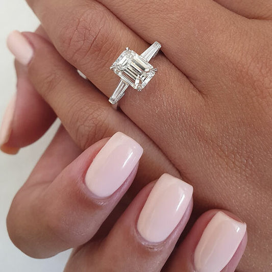 2.23 CT Emerald Three Stone Moissanite Engagement Ring