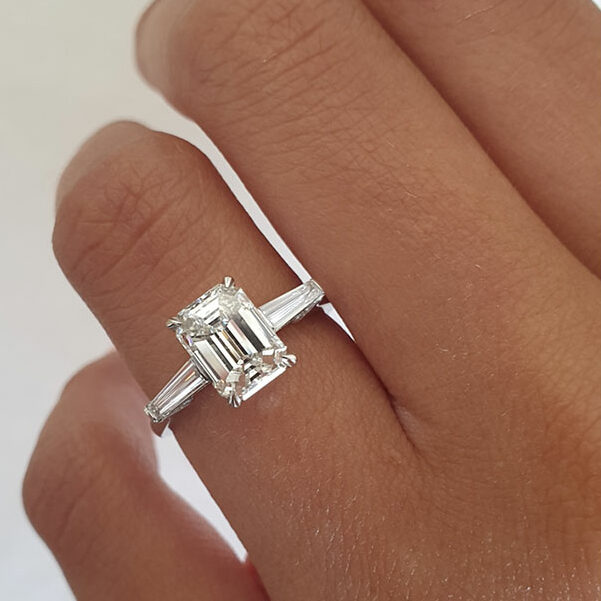 2.23 CT Emerald Three Stone Moissanite Engagement Ring