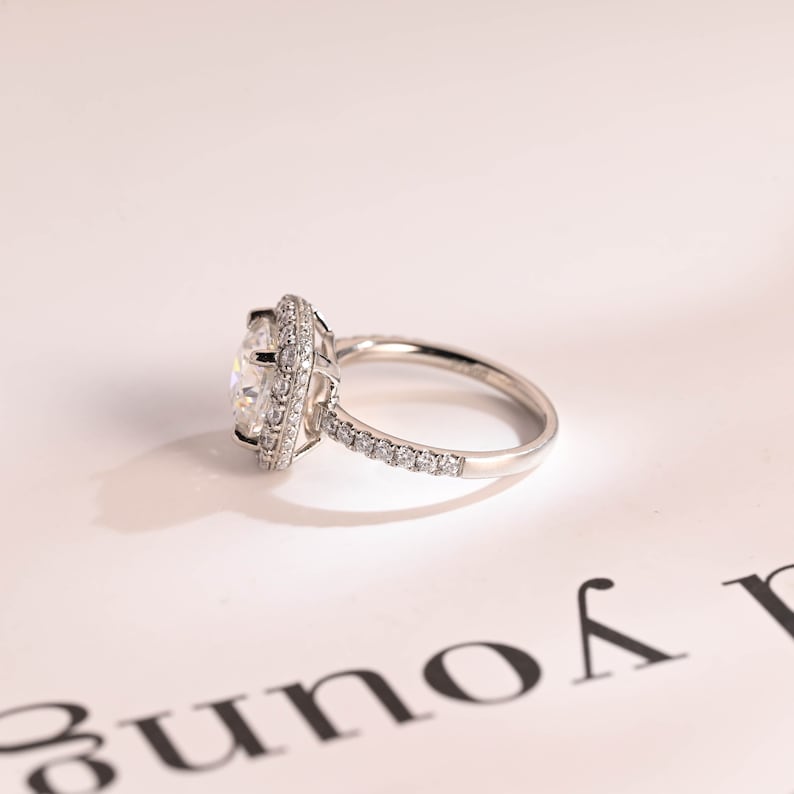 2.0 CT Cushion Pave & Halo Moissanite Engagement Ring