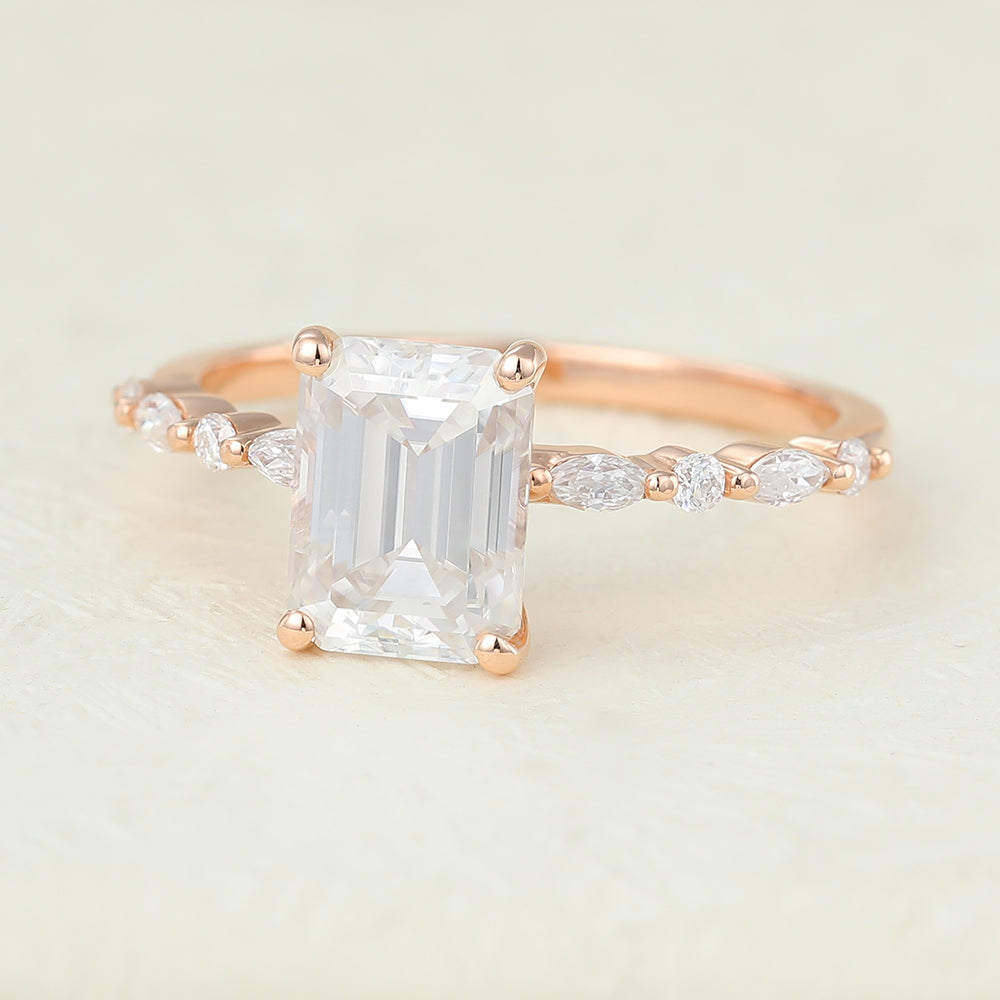 1.6 CT Emerald Pave Moissanite Engagement Ring