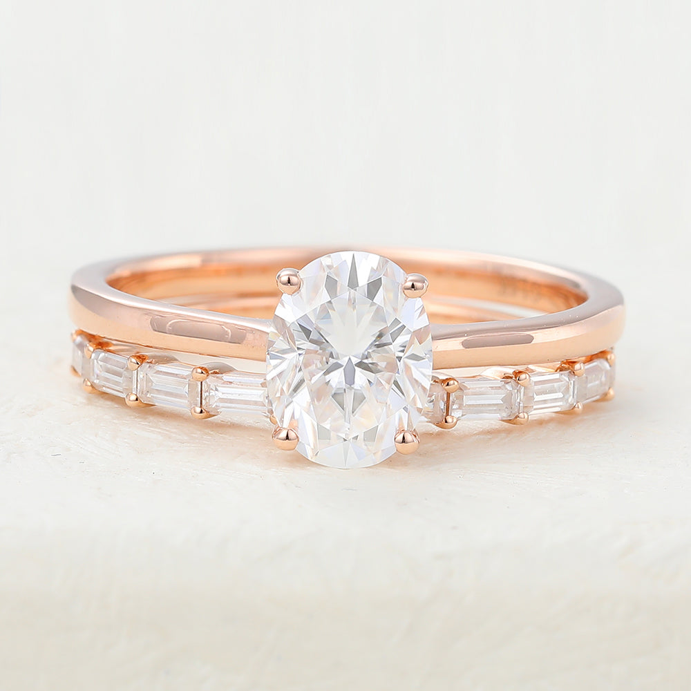 2 CT Oval Solitaire Moissanite Bridal Set