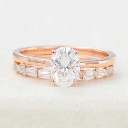 2 CT Oval Solitaire Moissanite Bridal Set