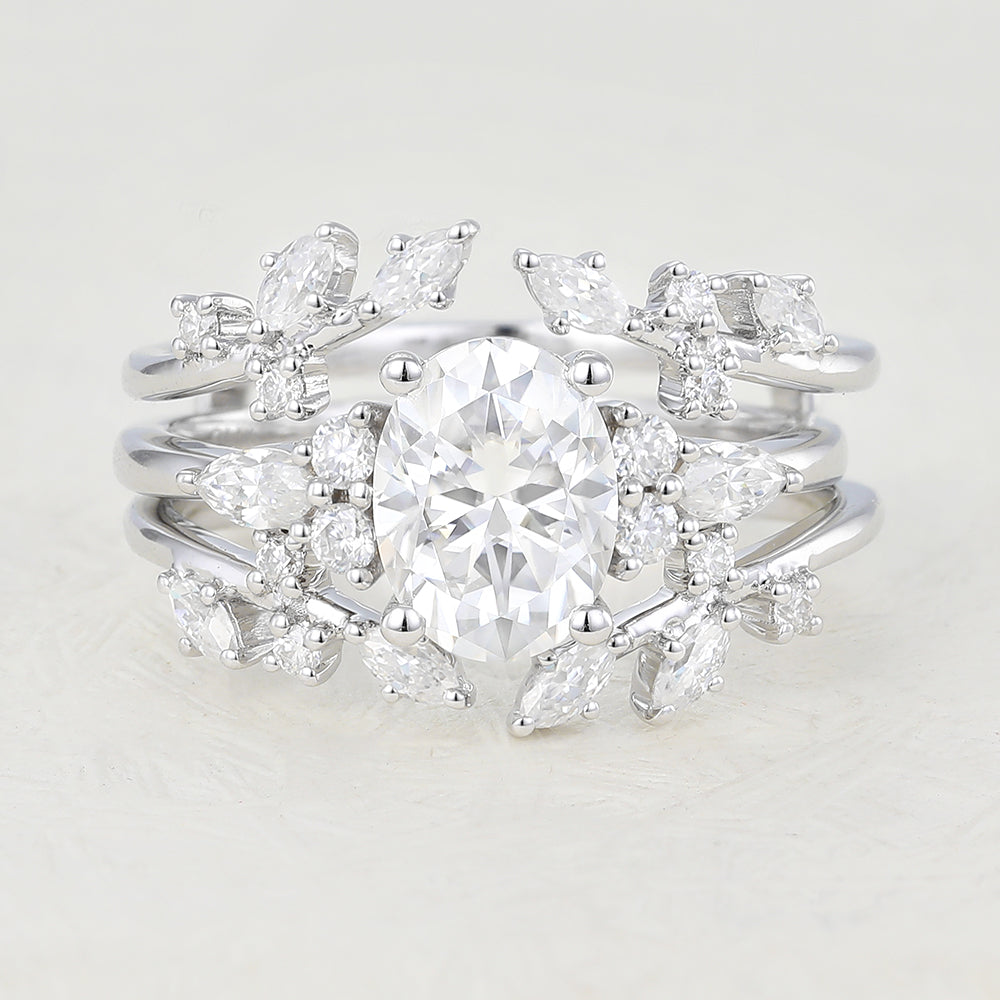1.33 CT Oval Cluster Moissanite Bridal Set