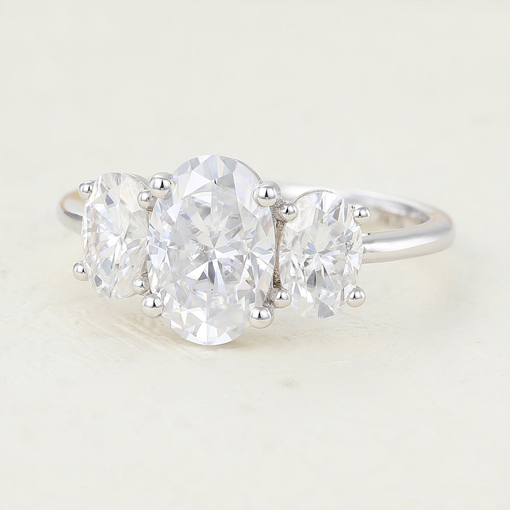 1.91 CT Oval Shaped Moissanite Engagement Ring In Three Stone Design