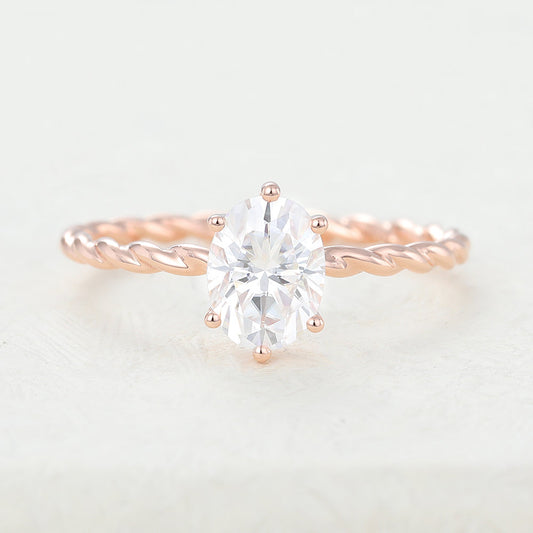 1.33 CT Oval Solitaire & Twisted Shank Moissanite Engagement Ring