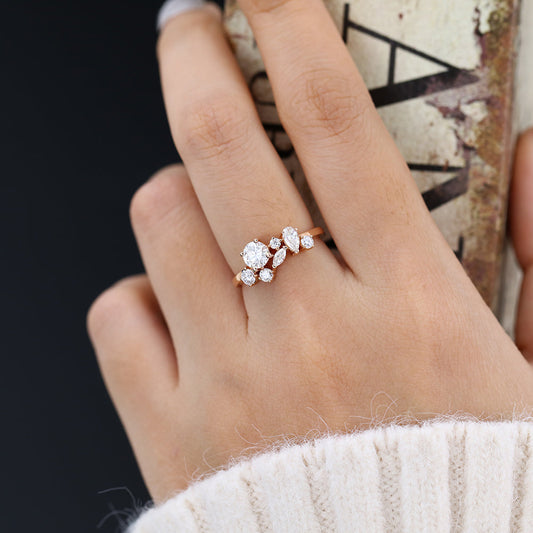 1 TCW Marquise, Round & Pear Cluster Moissanite Wedding Band