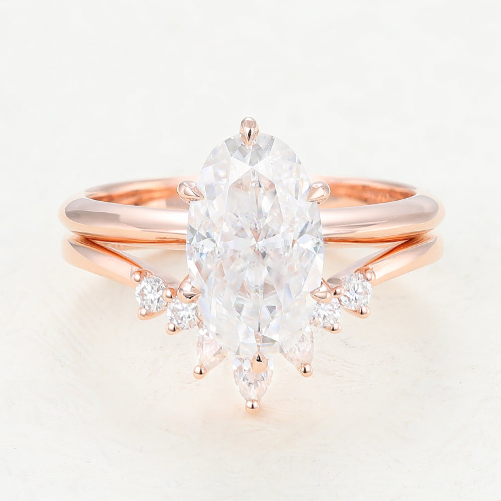 2.5 CT Oval Solitaire Moissanite Bridal Set