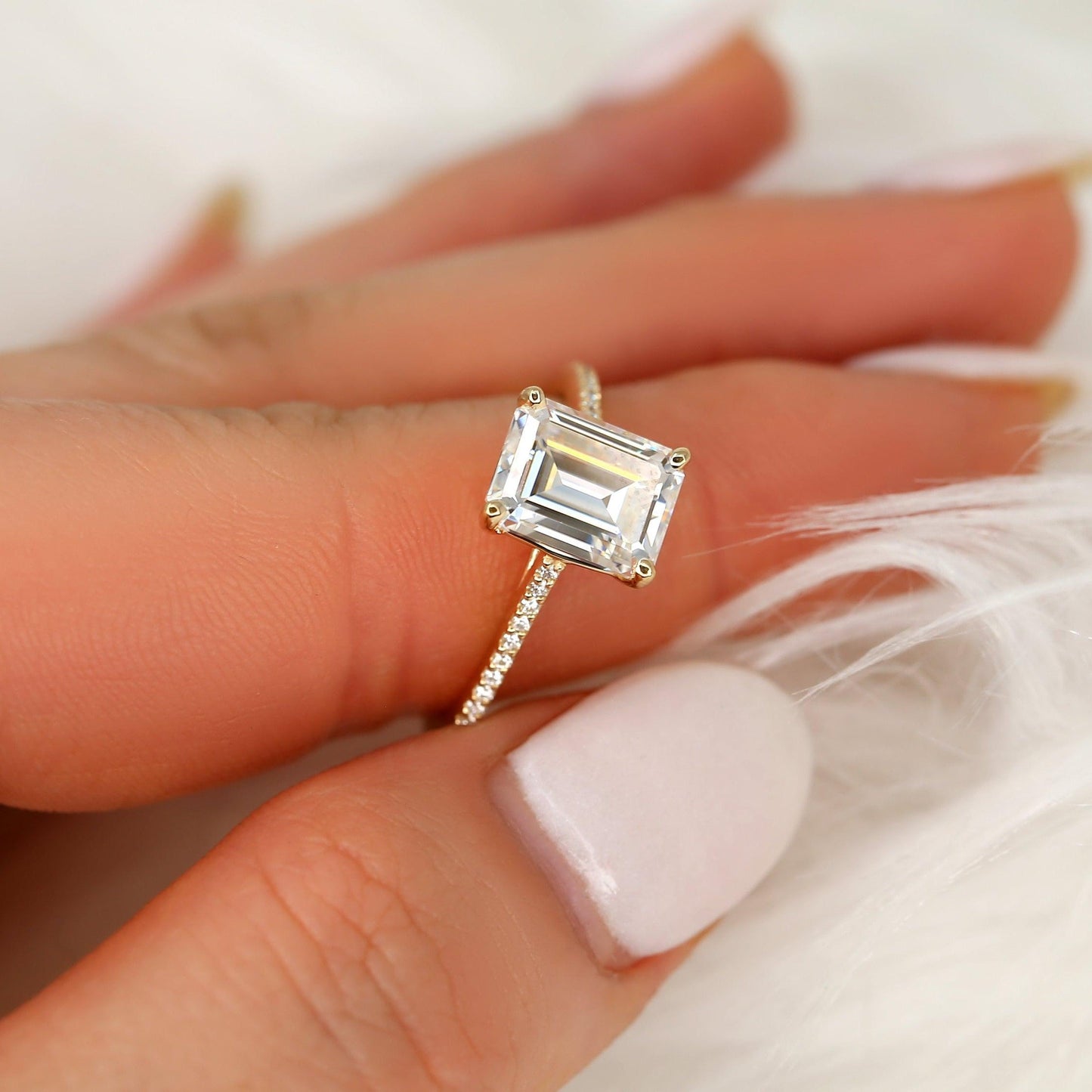 2.6 CT Emerald Pave Moissanite Engagement Ring