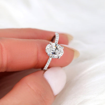 1.5 CT Oval Hidden Halo & Pave Moissanite Engagement Ring