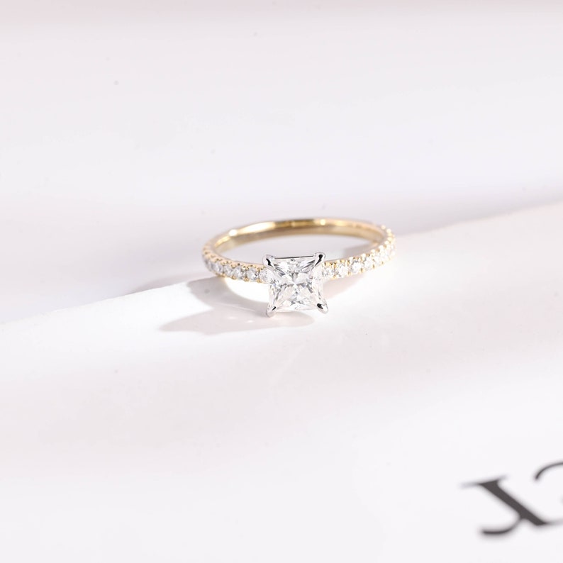 1.5 CT Princess Pave Moissanite Engagement Ring