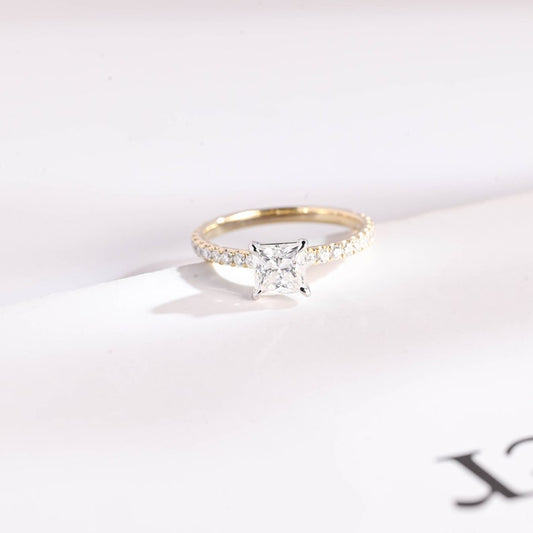 1.5 CT Princess Pave Moissanite Engagement Ring