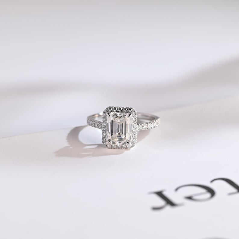 2.0 CT Emerald Halo & Pave Moissanite Engagement Ring