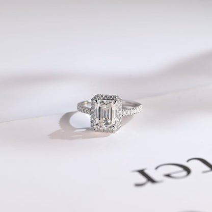2.0 CT Emerald Halo & Pave Moissanite Engagement Ring