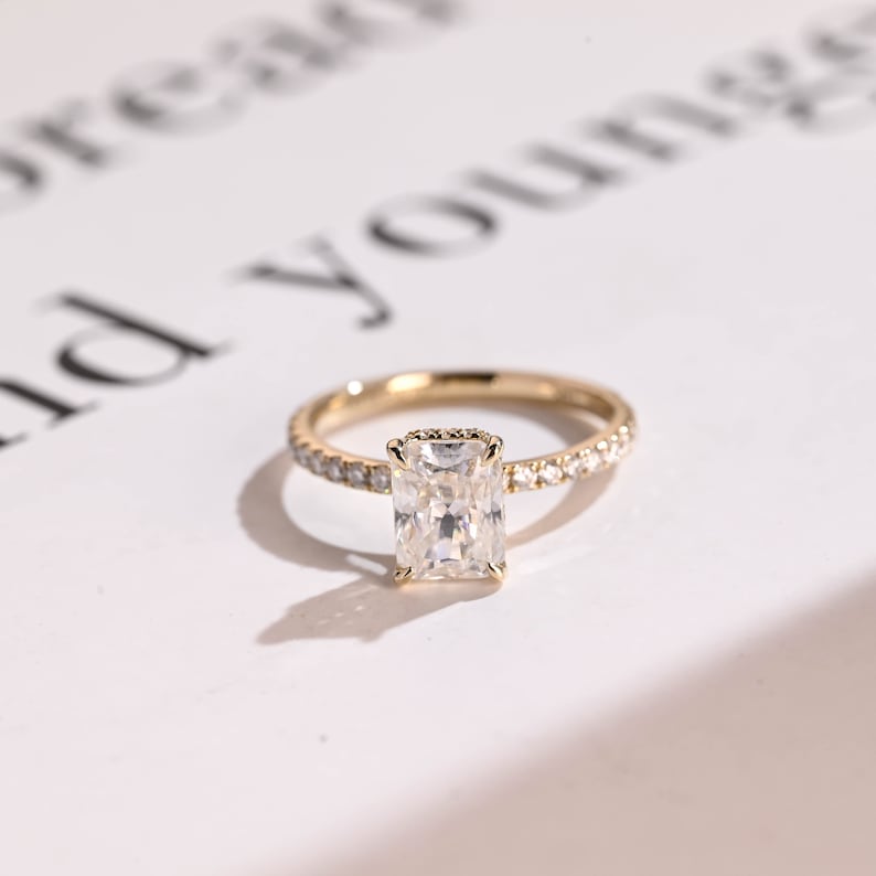 2.0 CT Radiant Pave Moissanite Engagement Ring