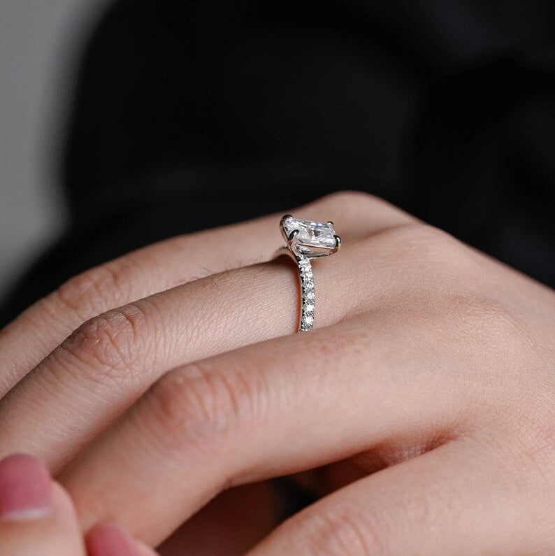 2.0 CT Radiant Pave Moissanite Engagement Ring