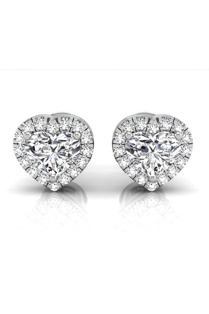 1.52 TCW Heart Cut Halo Stud Moissanite Earrings