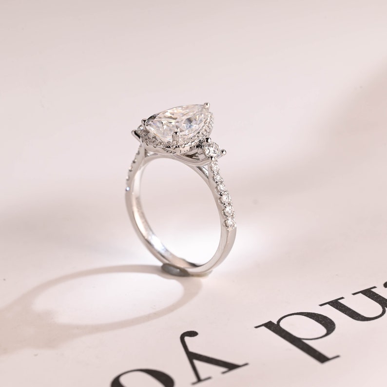 2.0 CT Pear Pave & Halo Moissanite Engagement Ring