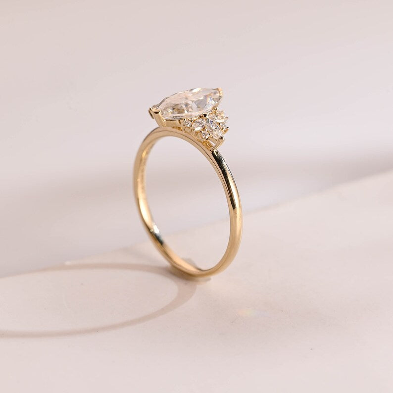 2.0 CT Marquise Cluster Moissanite Engagement Ring