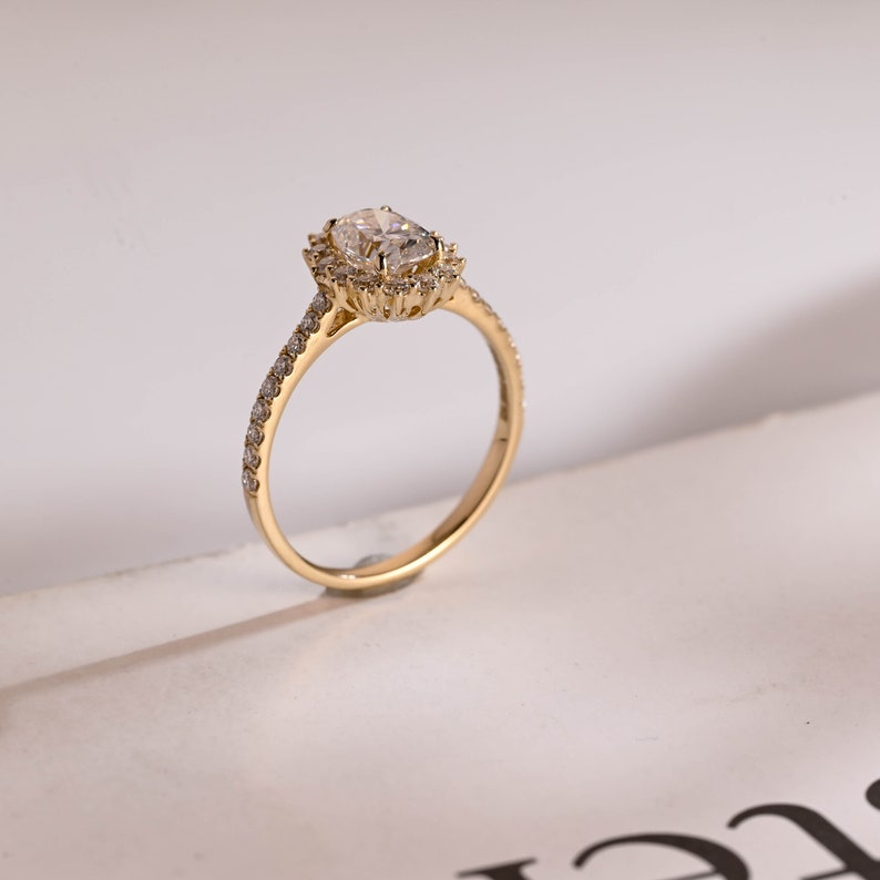 2.0 CT Oval Halo & Pave Moissanite Engagement Ring