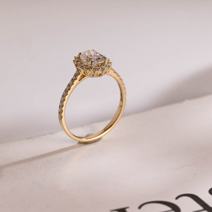 2.0 CT Oval Halo & Pave Moissanite Engagement Ring