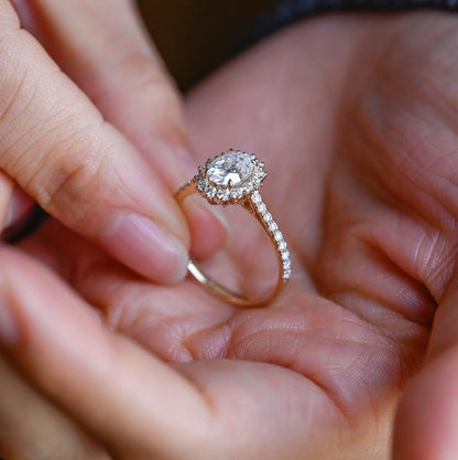 2.0 CT Oval Halo & Pave Moissanite Engagement Ring
