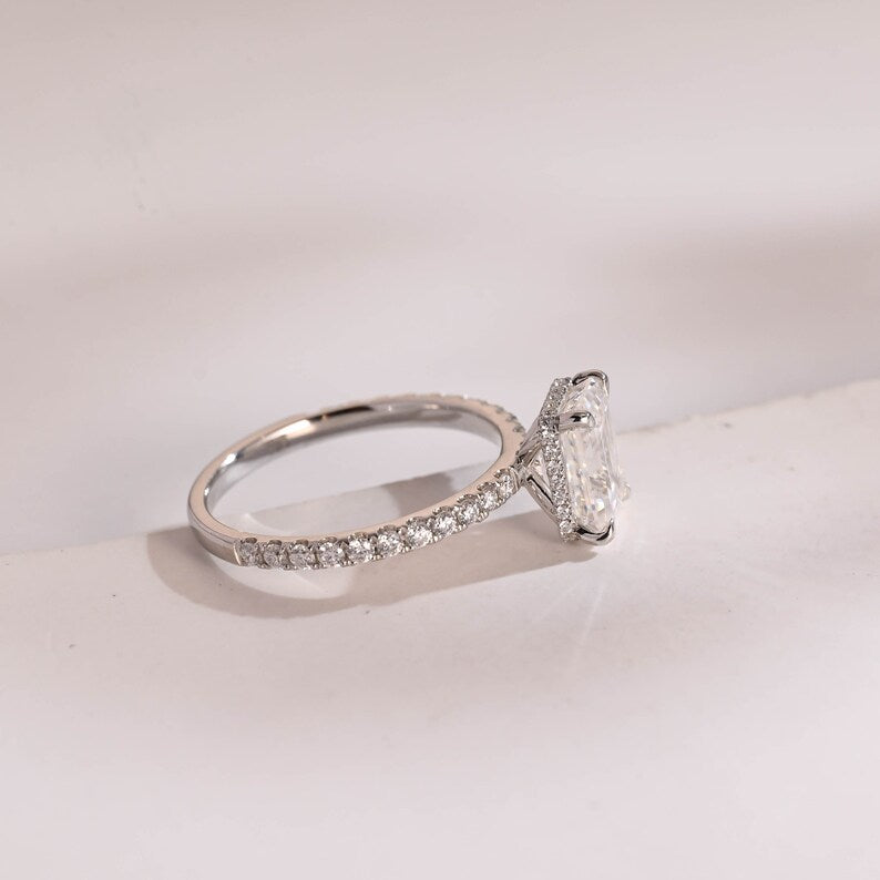 2.0 CT Emerald Pave Moissanite Engagement Ring