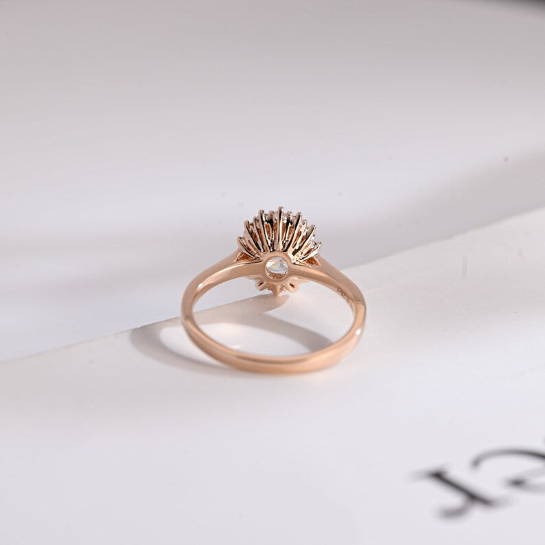 2.0 CT Oval Halo Moissanite Engagement Ring