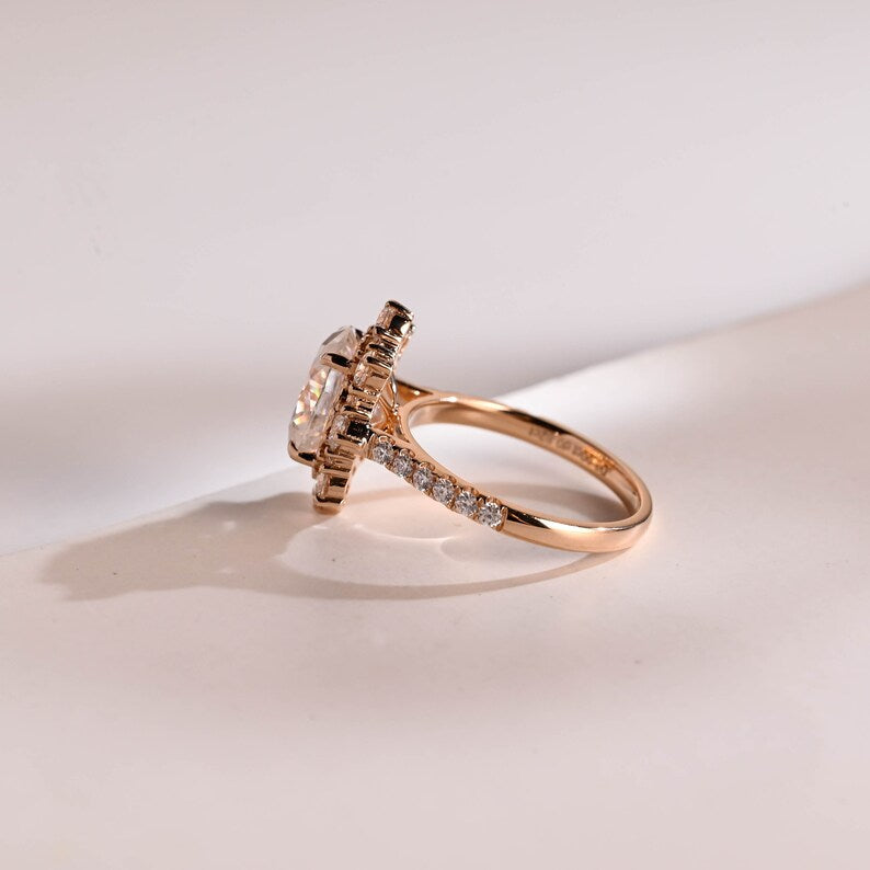 2.0 CT Oval Pave & Halo Moissanite Engagement Ring