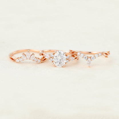 1.33 CT Oval Cluster Moissanite Bridal Set