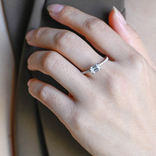 1.5 CT East West Emerald Pave Moissanite Engagement Ring